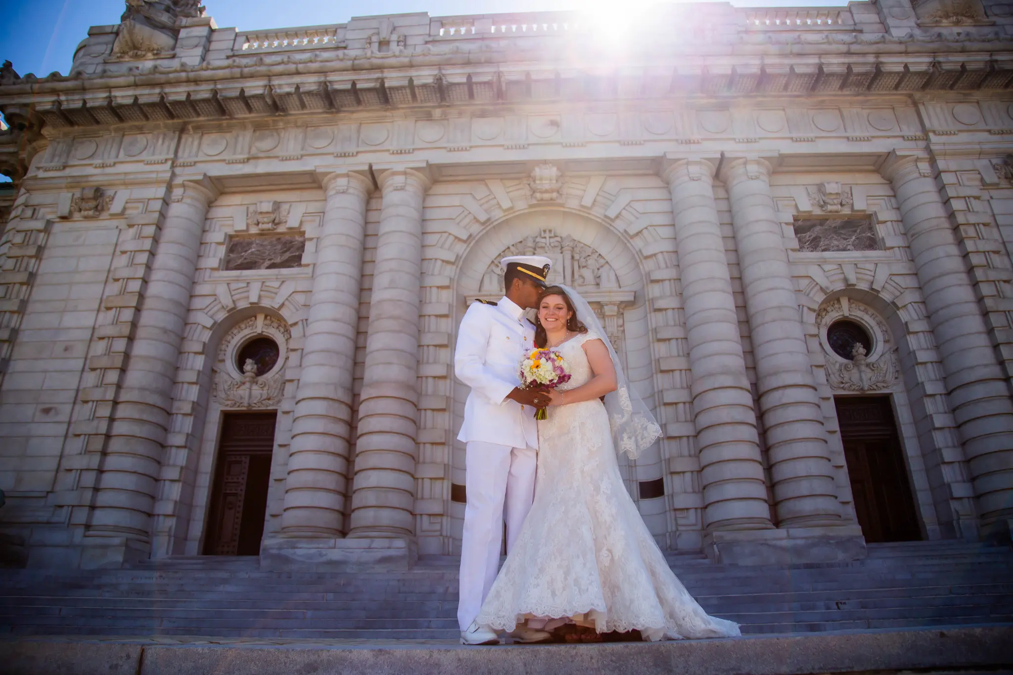 Cheyenne and Michael portrait outside the Naval Academy Chapel — Andrew Rozario Annapolis wedding photographer