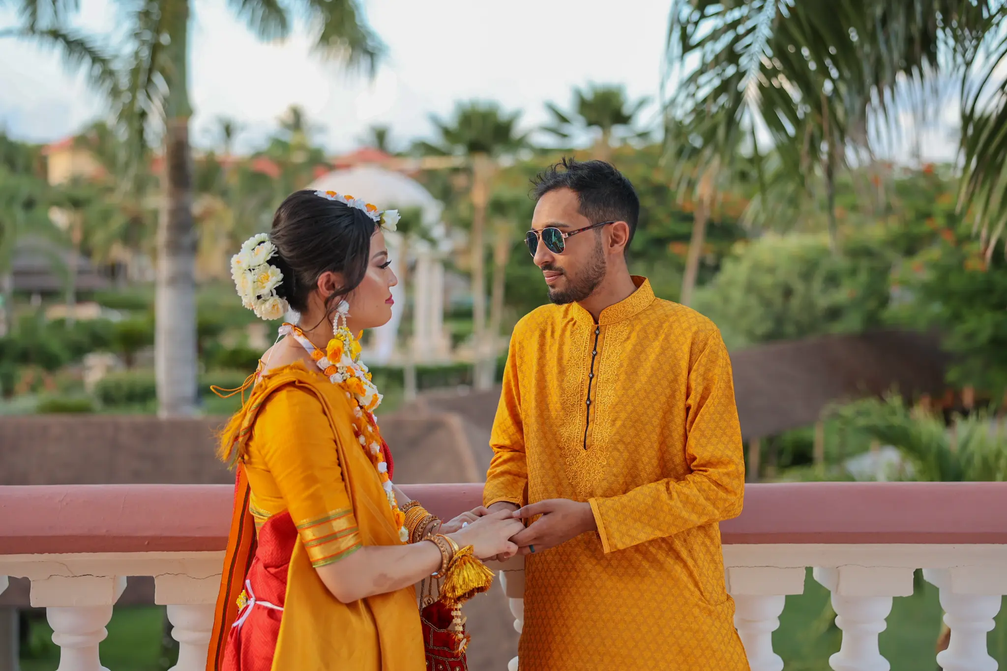 Bride laughing at Gaye Holud ceremony
