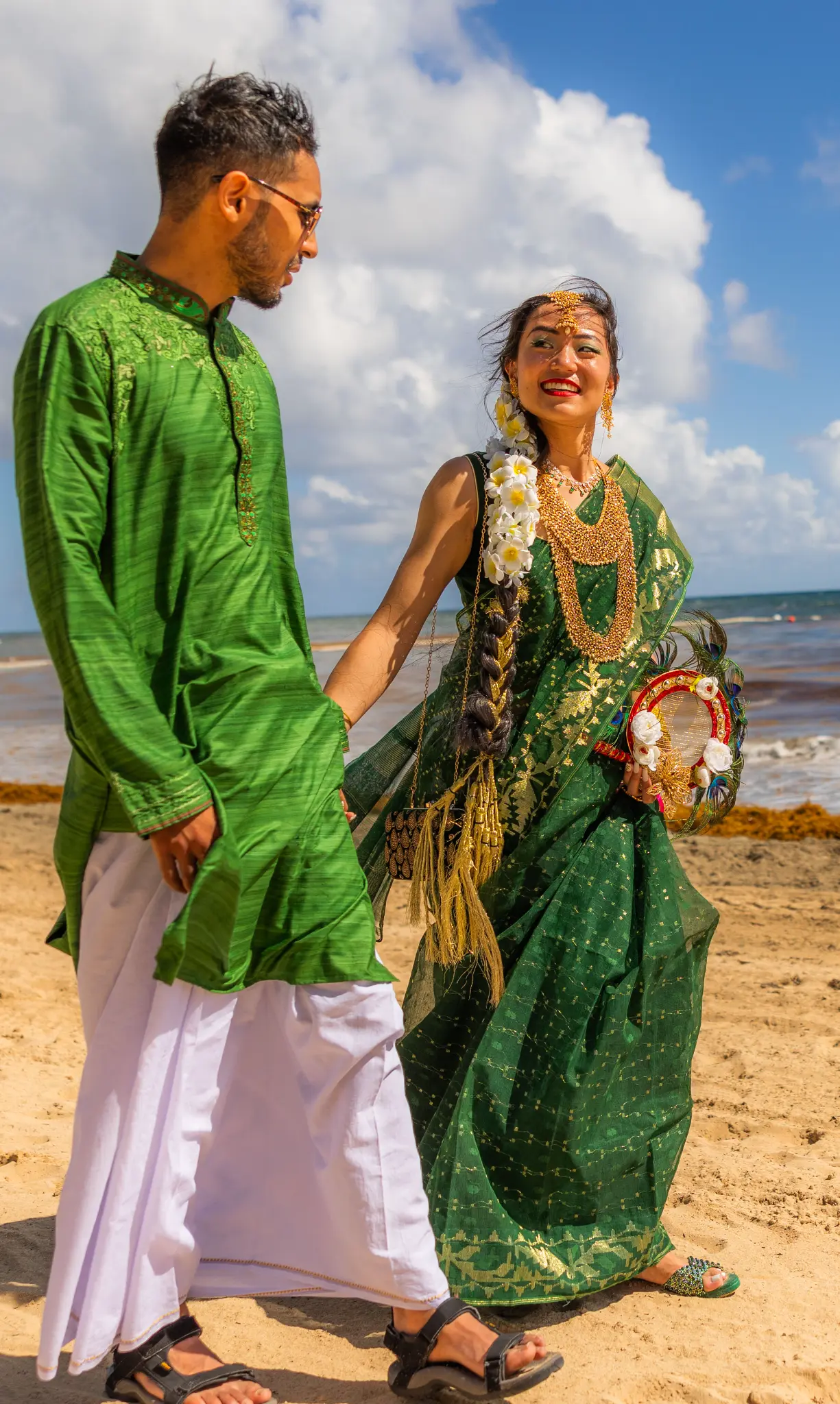 Romantic beach portrait at sunset