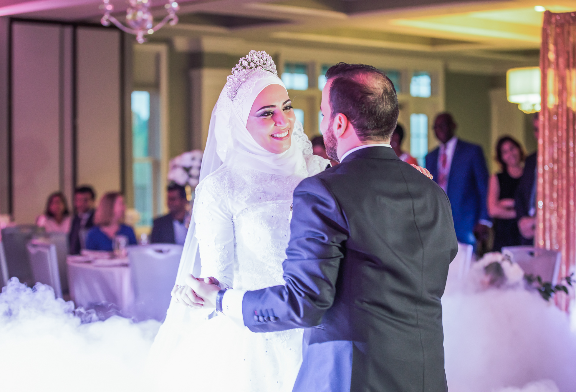 Muslim couple first dance in grand ballroom