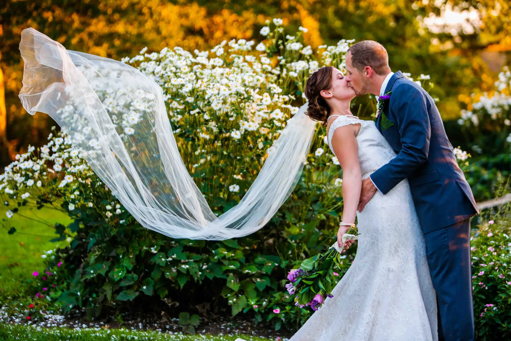 Veil toss at golden hour